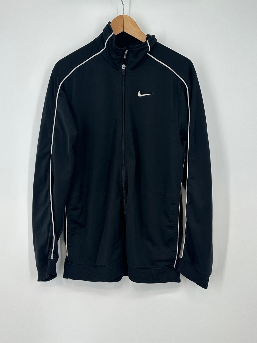 Nike Men's Y2K Black Track Jacket with White Piping - Size Medium